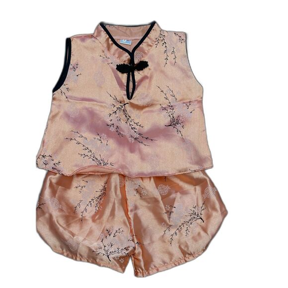 Jolly Baby Girl's Chinese Peach Suit 3T Mandarin Asian 2 Piece Outfit Top Shorts - Picture 4 of 10
